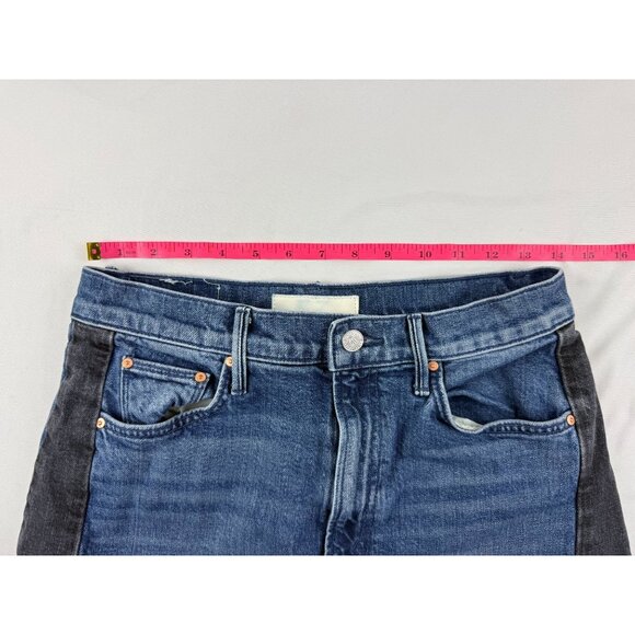 MOTHER Lil Half Pipe Flood High Waist Ankle Wide Leg Jeans Black and Blue Sz 27 - Picture 11 of 13